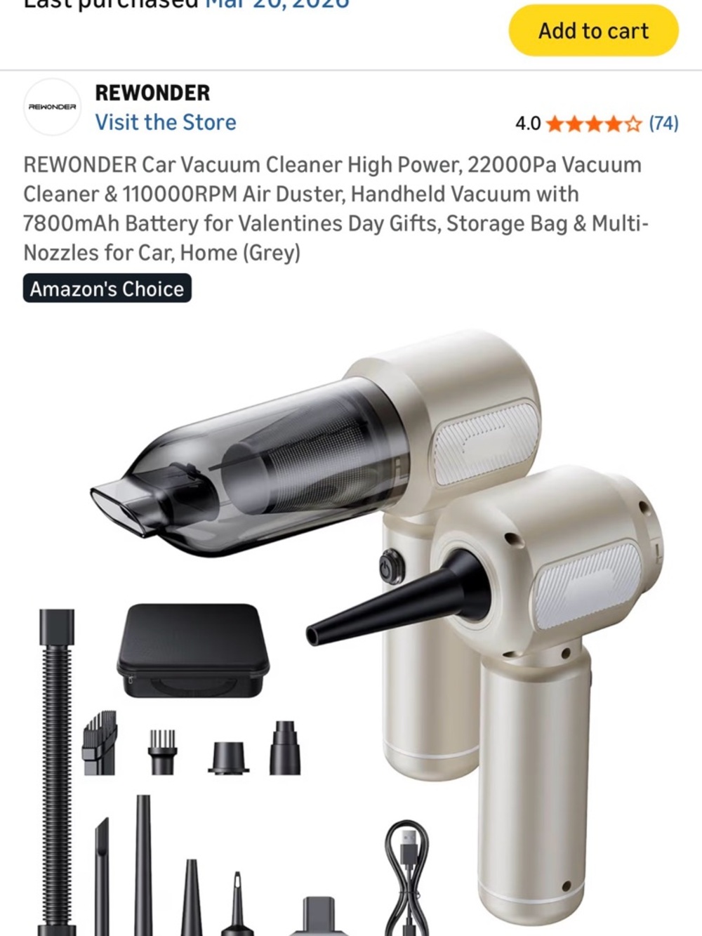 REWONDER Handheld Cordless Vacuum Cleaner - Ivory/Grey